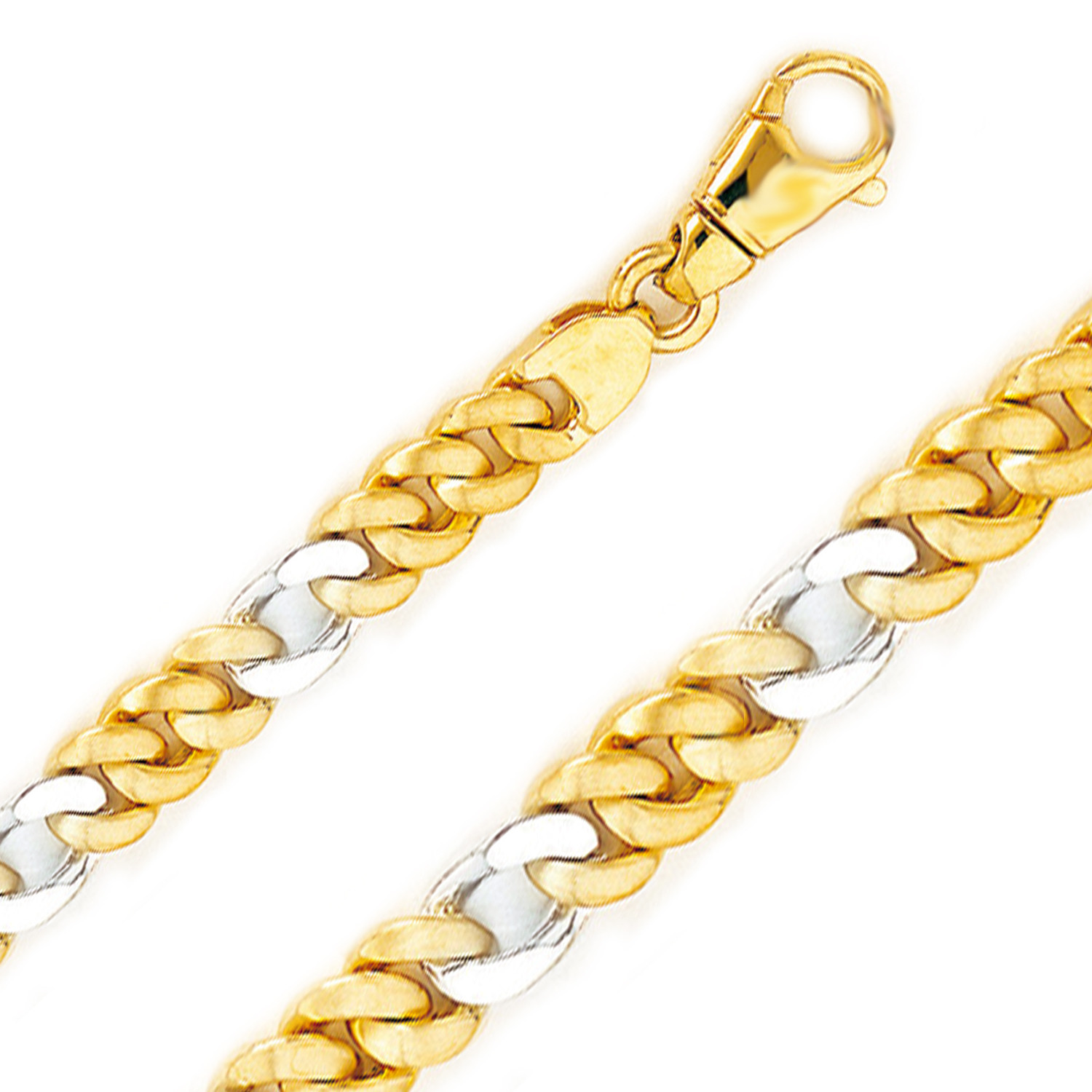 14k Two Tone Figaro Hand Made Gold Chain 6.8mm Wide 26 Inches